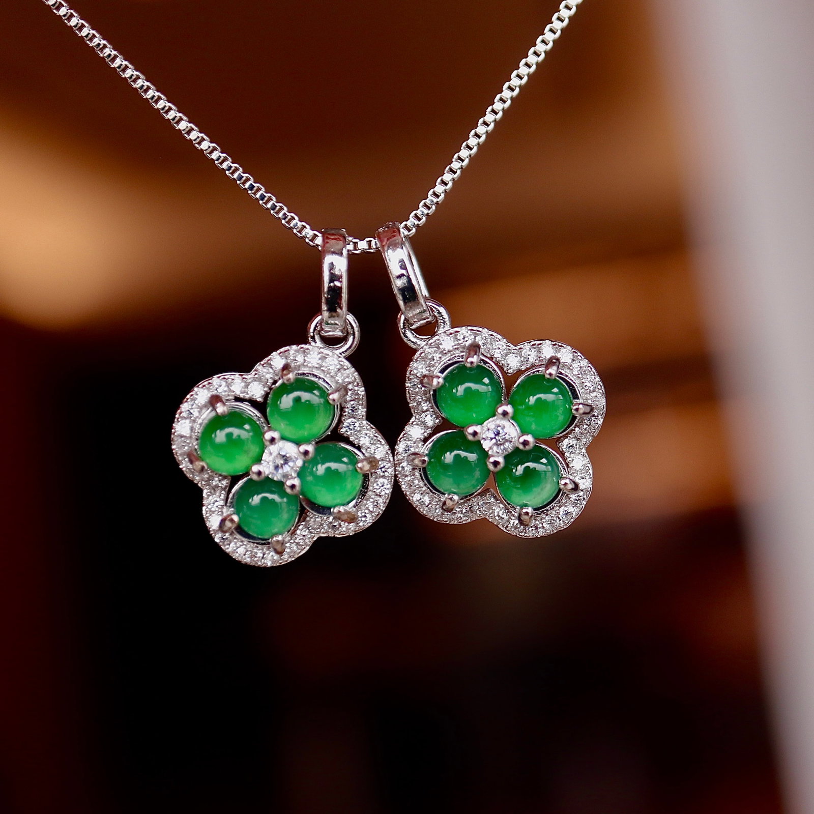 Natural Jadeite Clover Pendant - 3