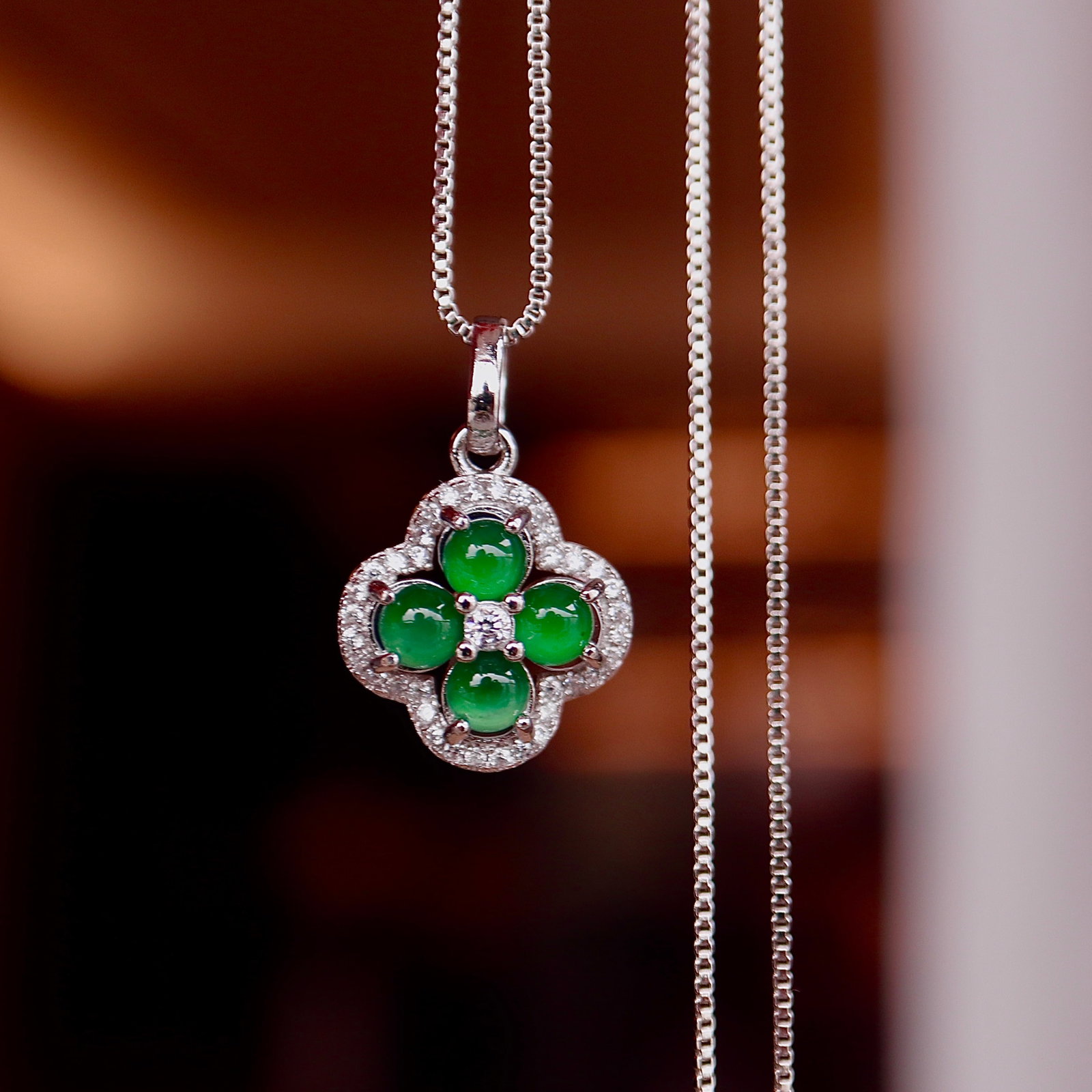 Natural Jadeite Clover Pendant - 4