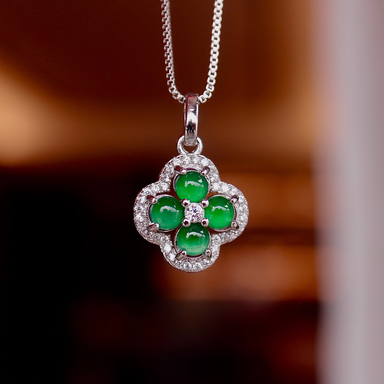 Natural Jadeite Clover Pendant - 5