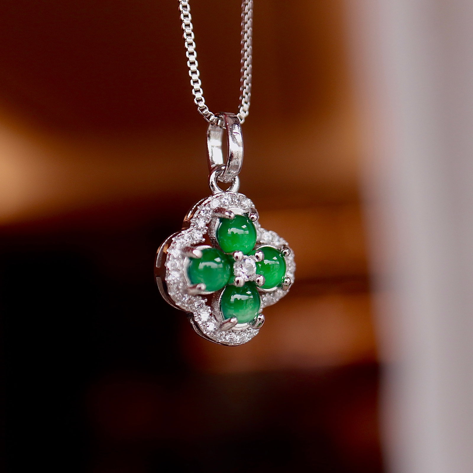 Natural Jadeite Clover Pendant - 6
