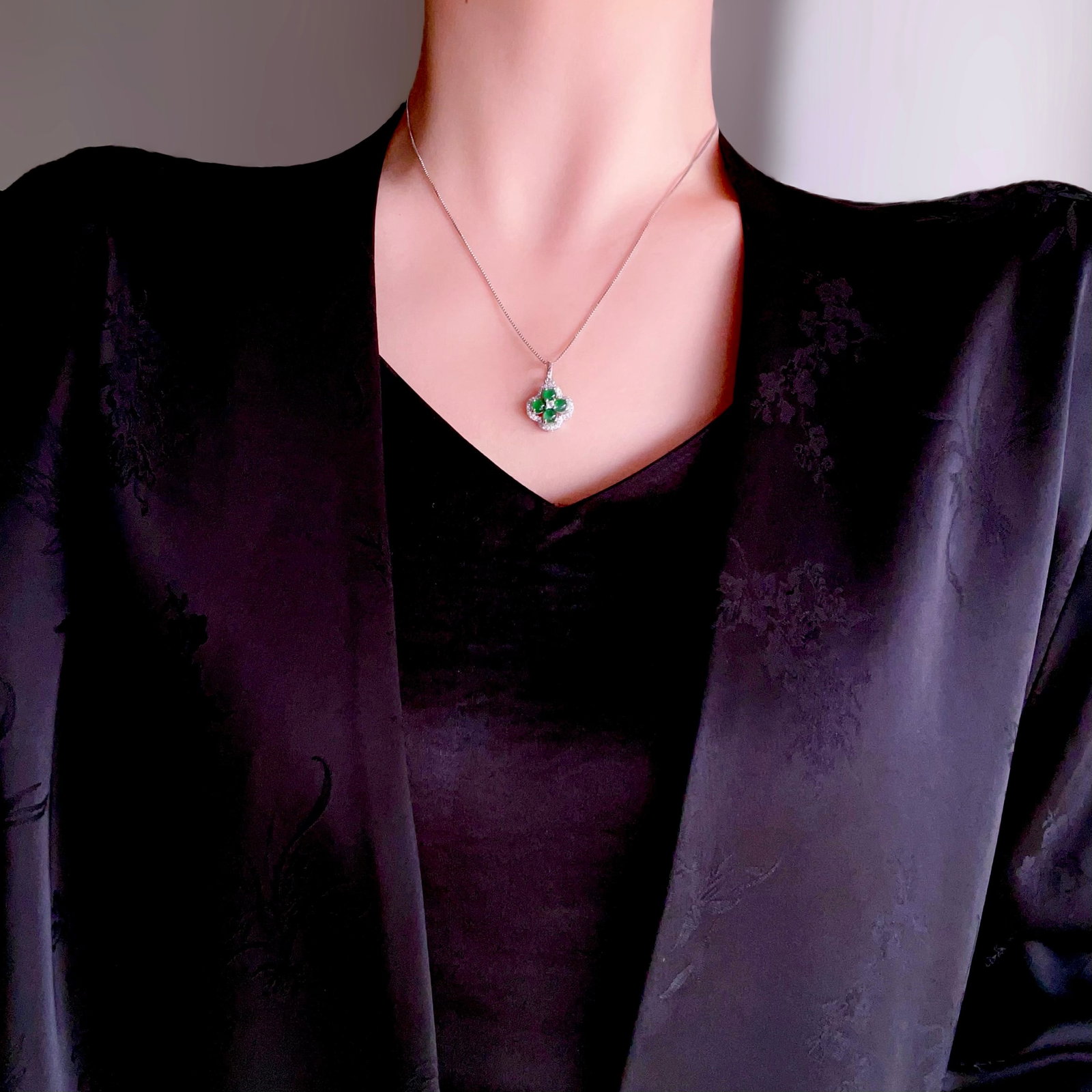 Natural Jadeite Clover Pendant - 8