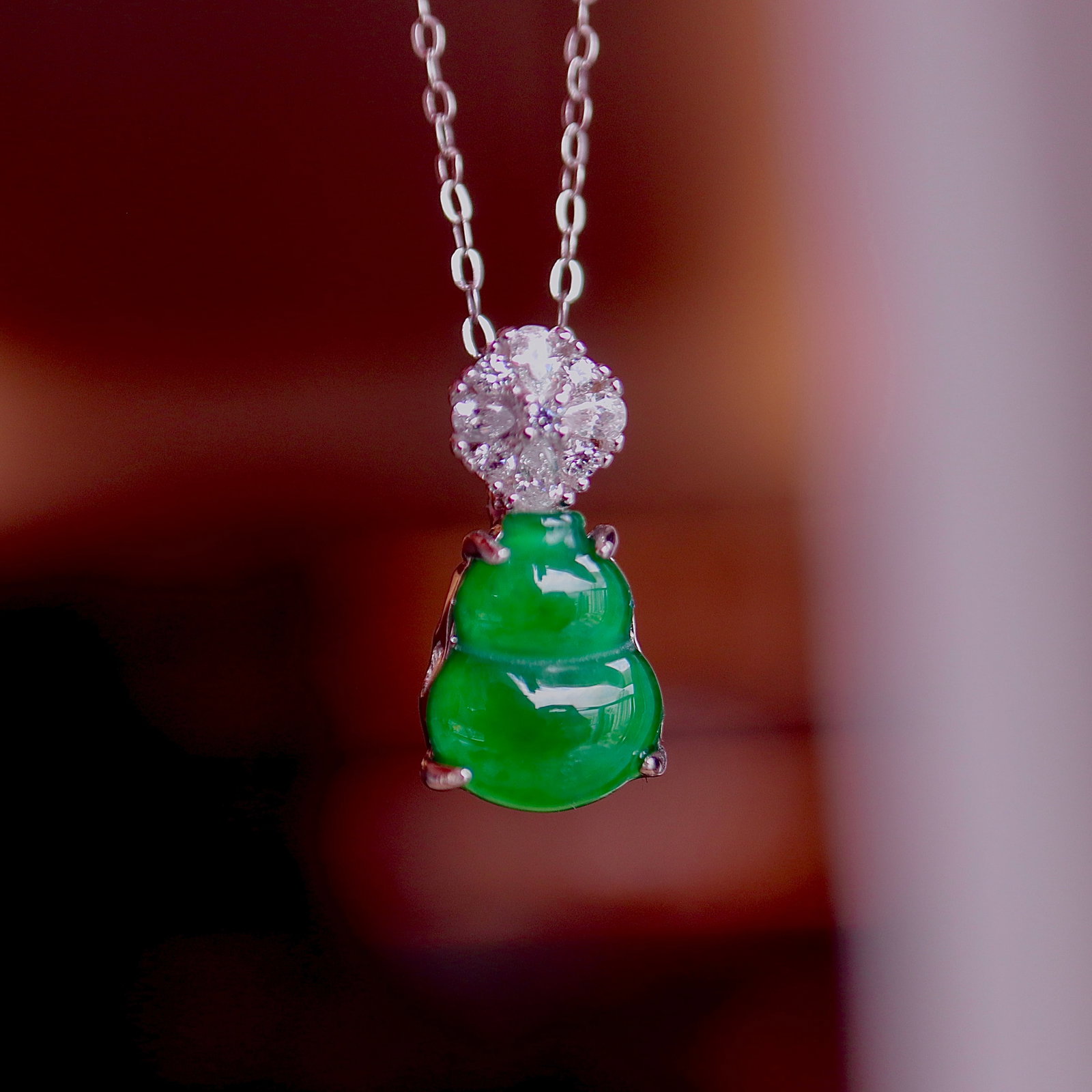 S925 Silver Natural Jadeite Gourd Pendant - 2