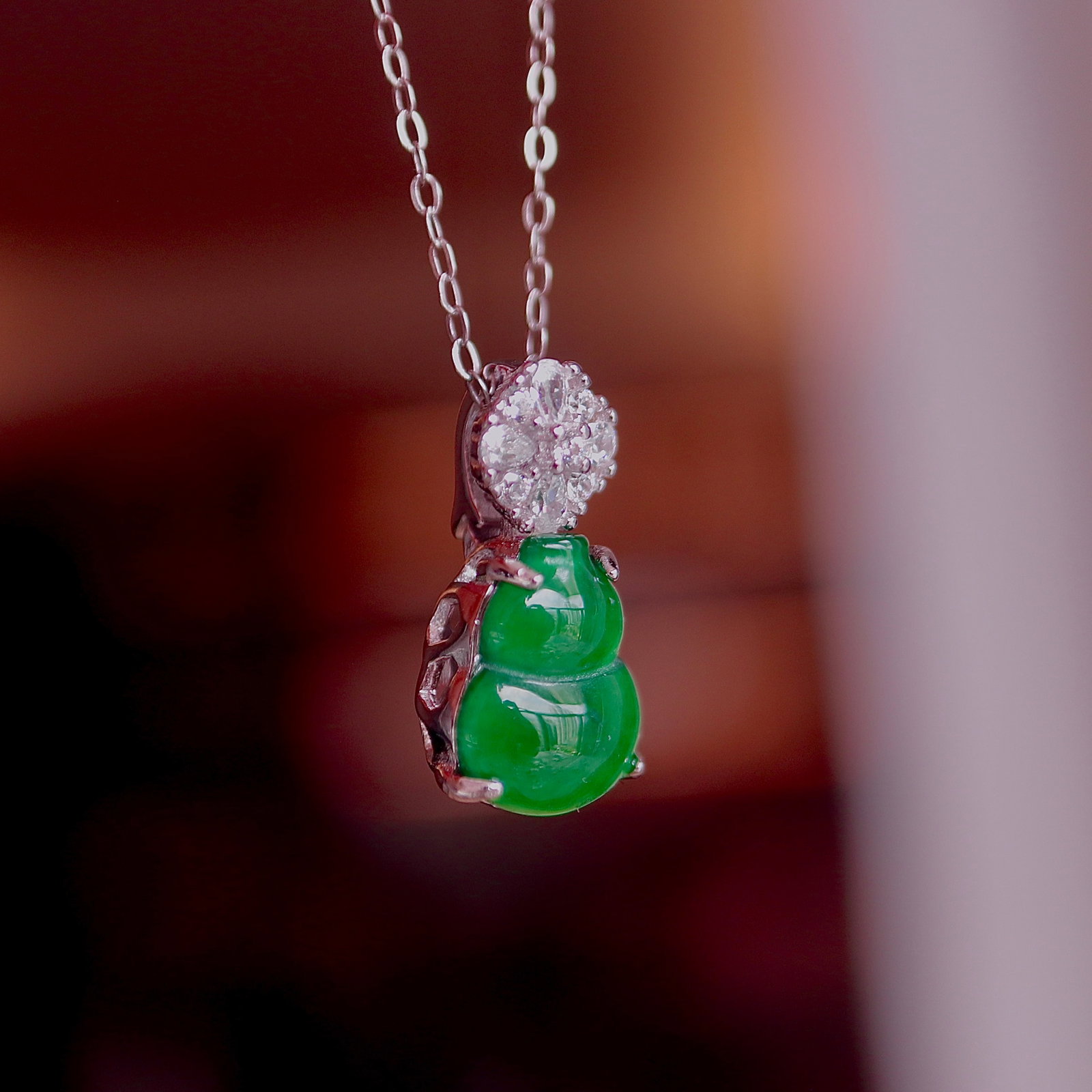 S925 Silver Natural Jadeite Gourd Pendant - 3