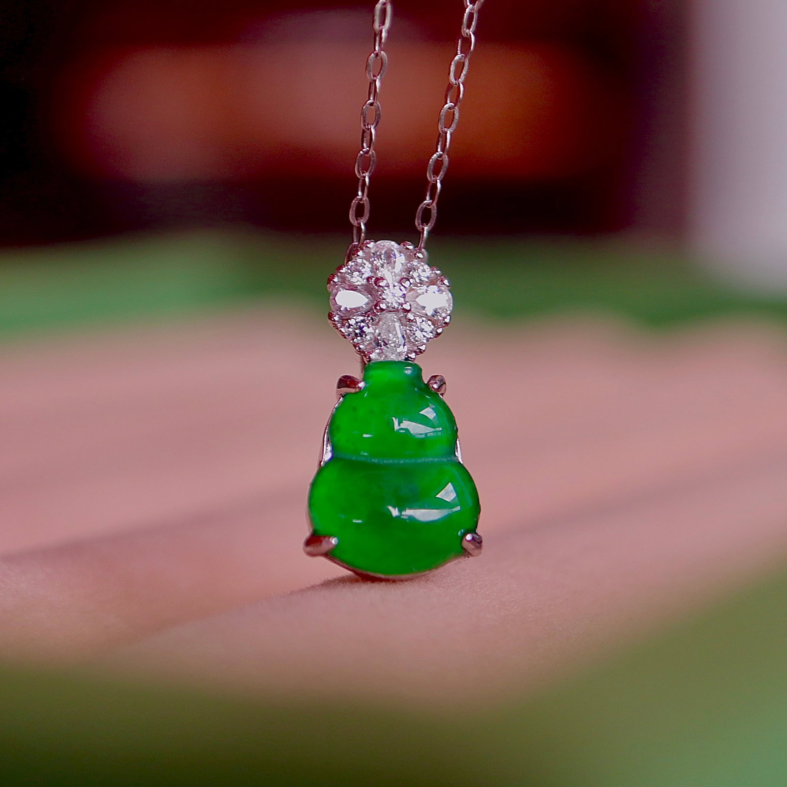 S925 Silver Natural Jadeite Gourd Pendant - 5