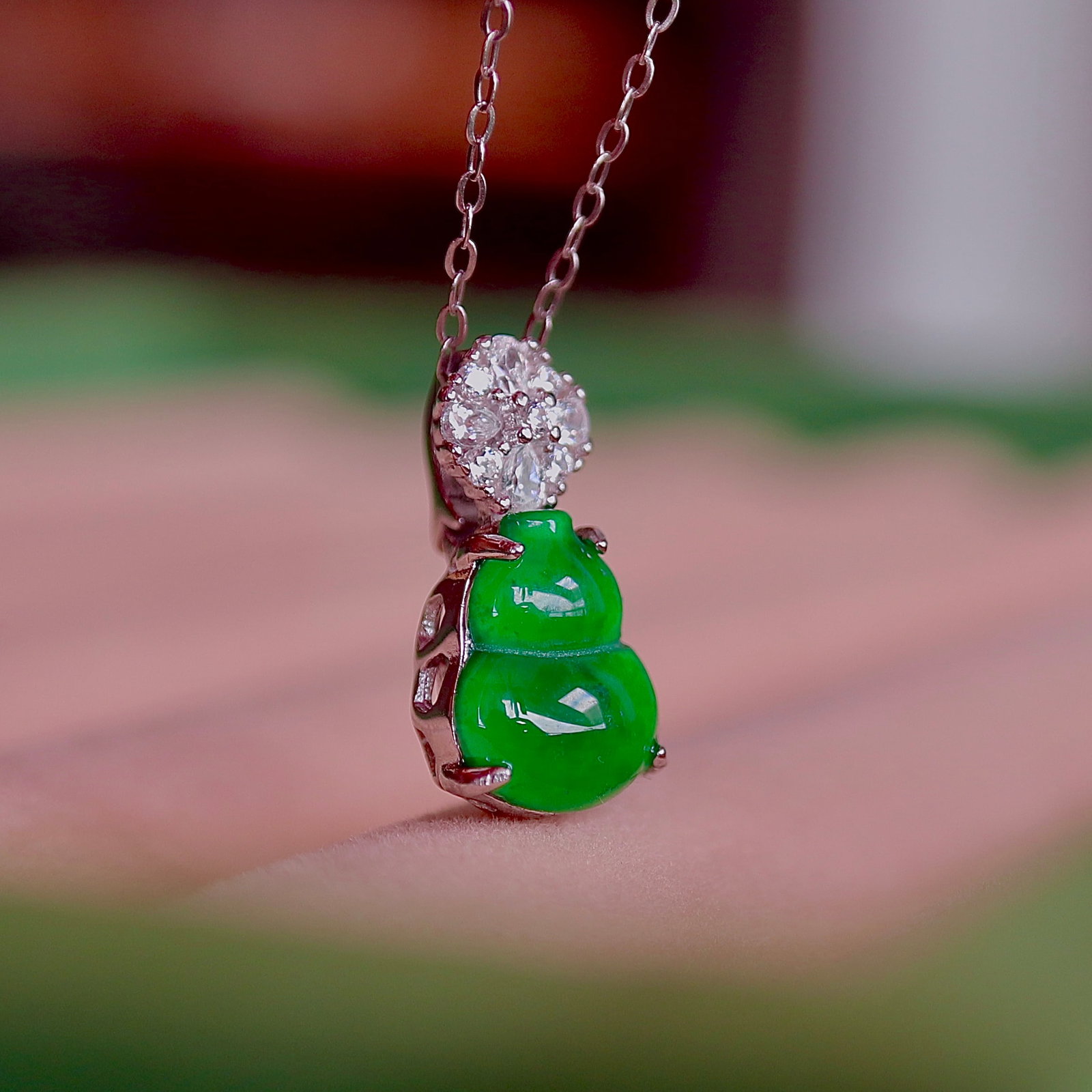 S925 Silver Natural Jadeite Gourd Pendant - 6