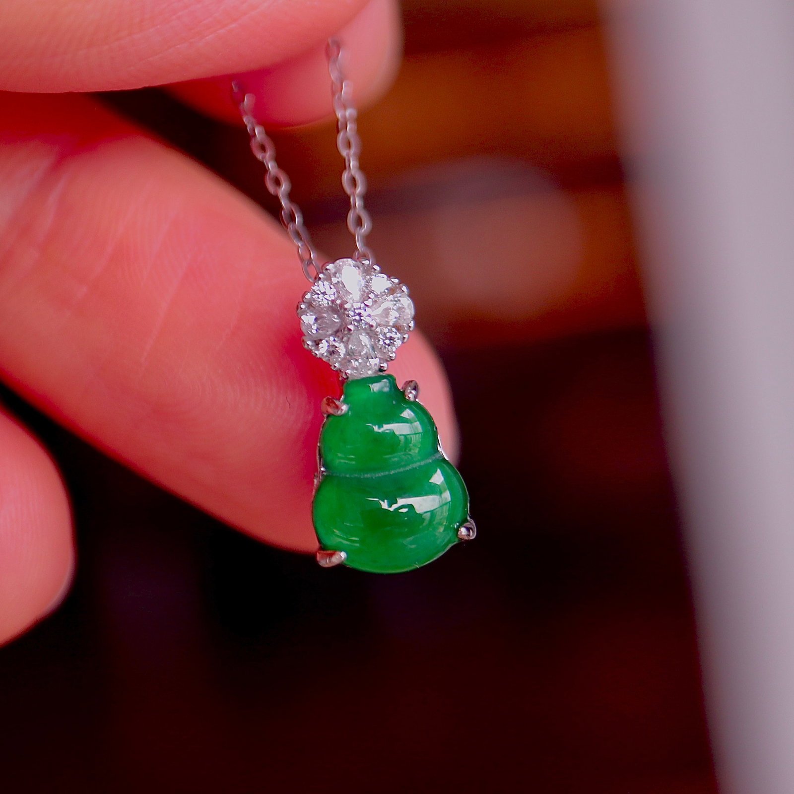S925 Silver Natural Jadeite Gourd Pendant - 8