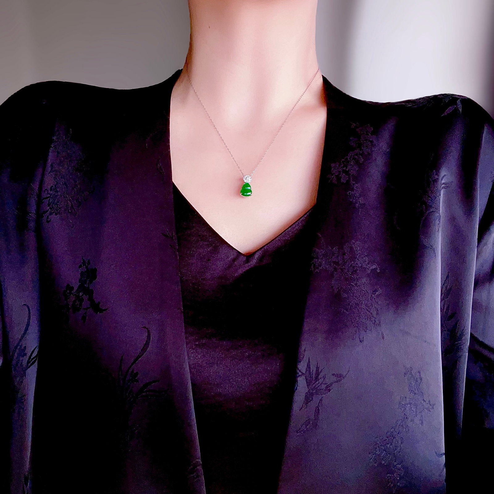 S925 Silver Natural Jadeite Gourd Pendant - 9