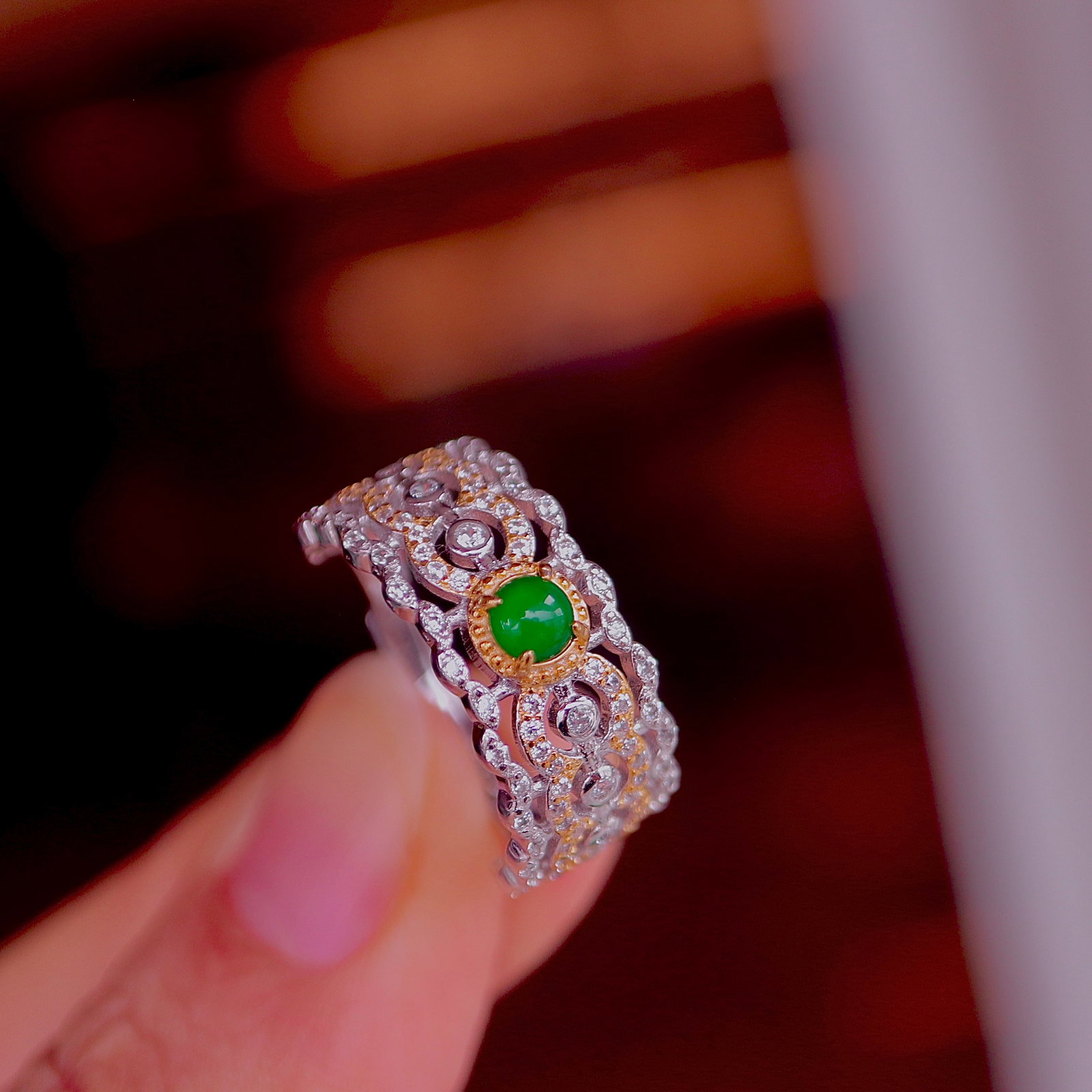 S925 Silver Natural Jadeite Ring - 5