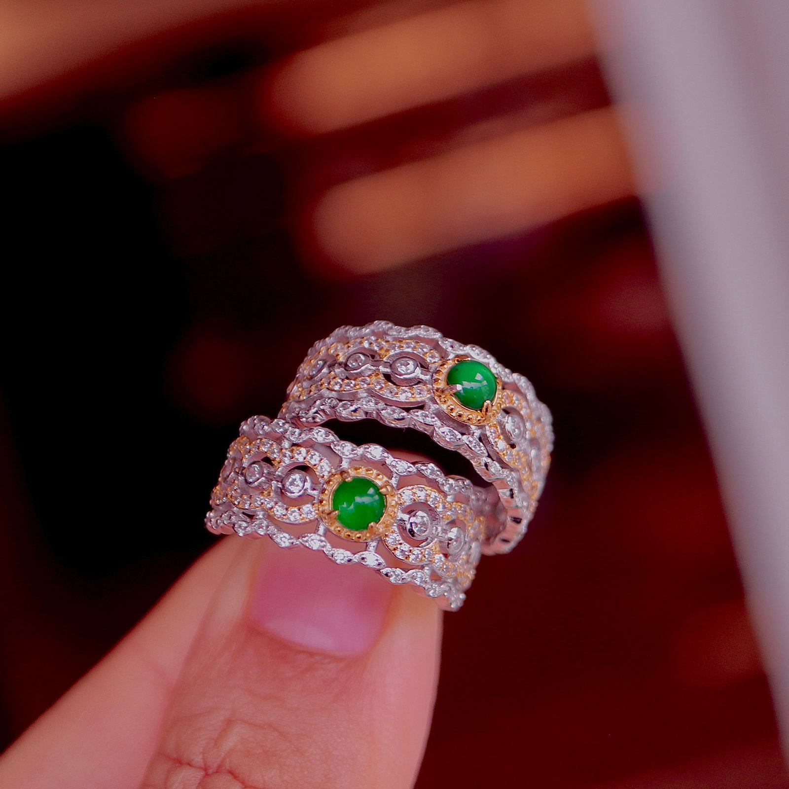 S925 Silver Natural Jadeite Ring - 6