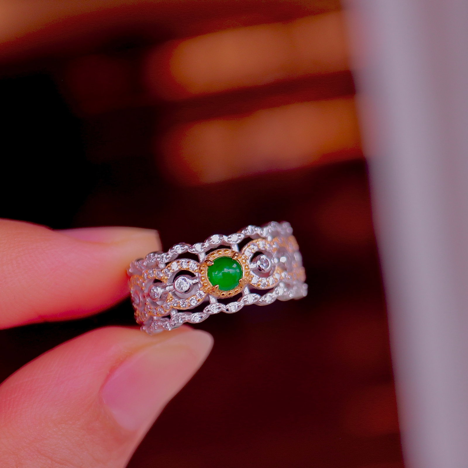 S925 Silver Natural Jadeite Ring - 7