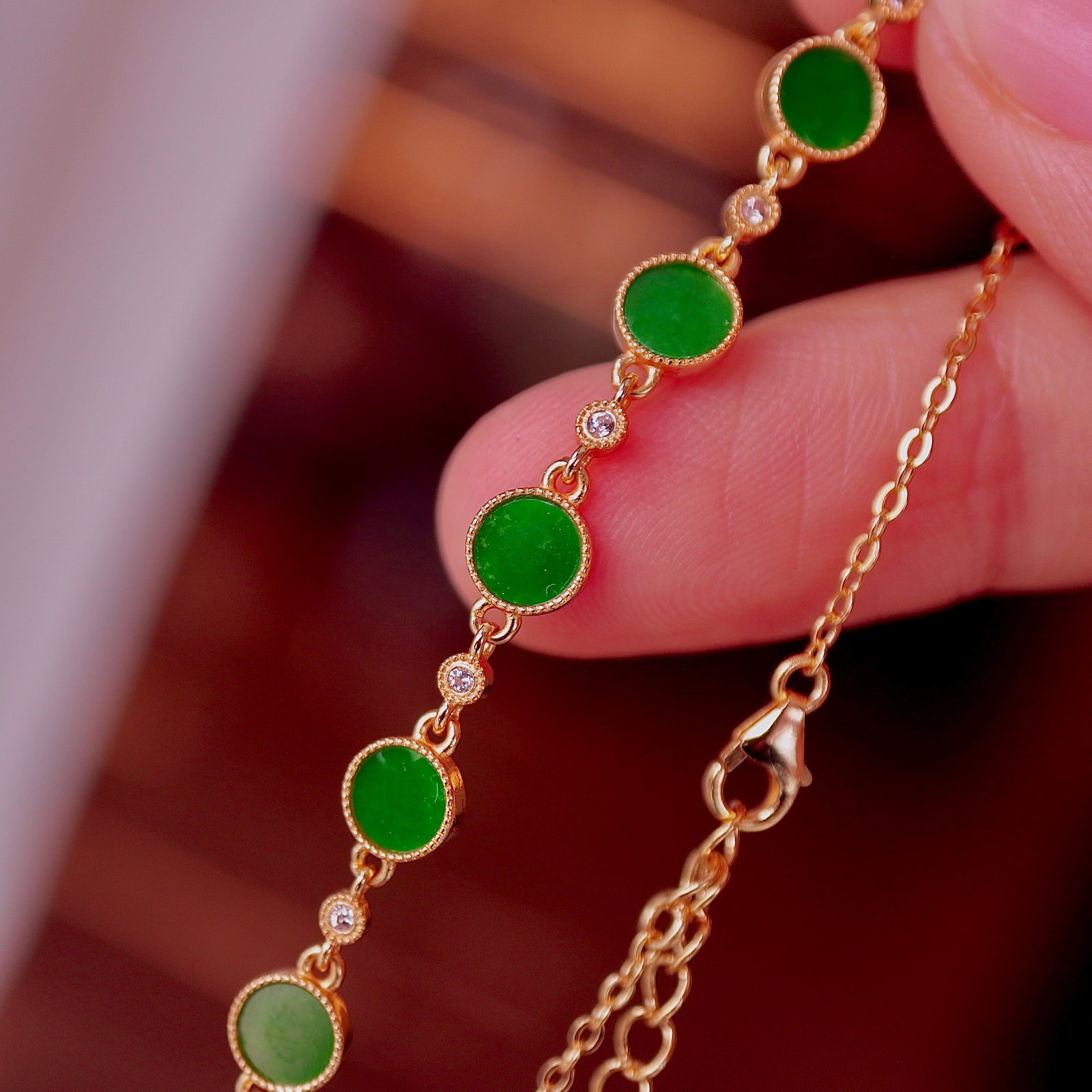 S925 Silver Natural Jadeite Round Pendant Bracelet - 2