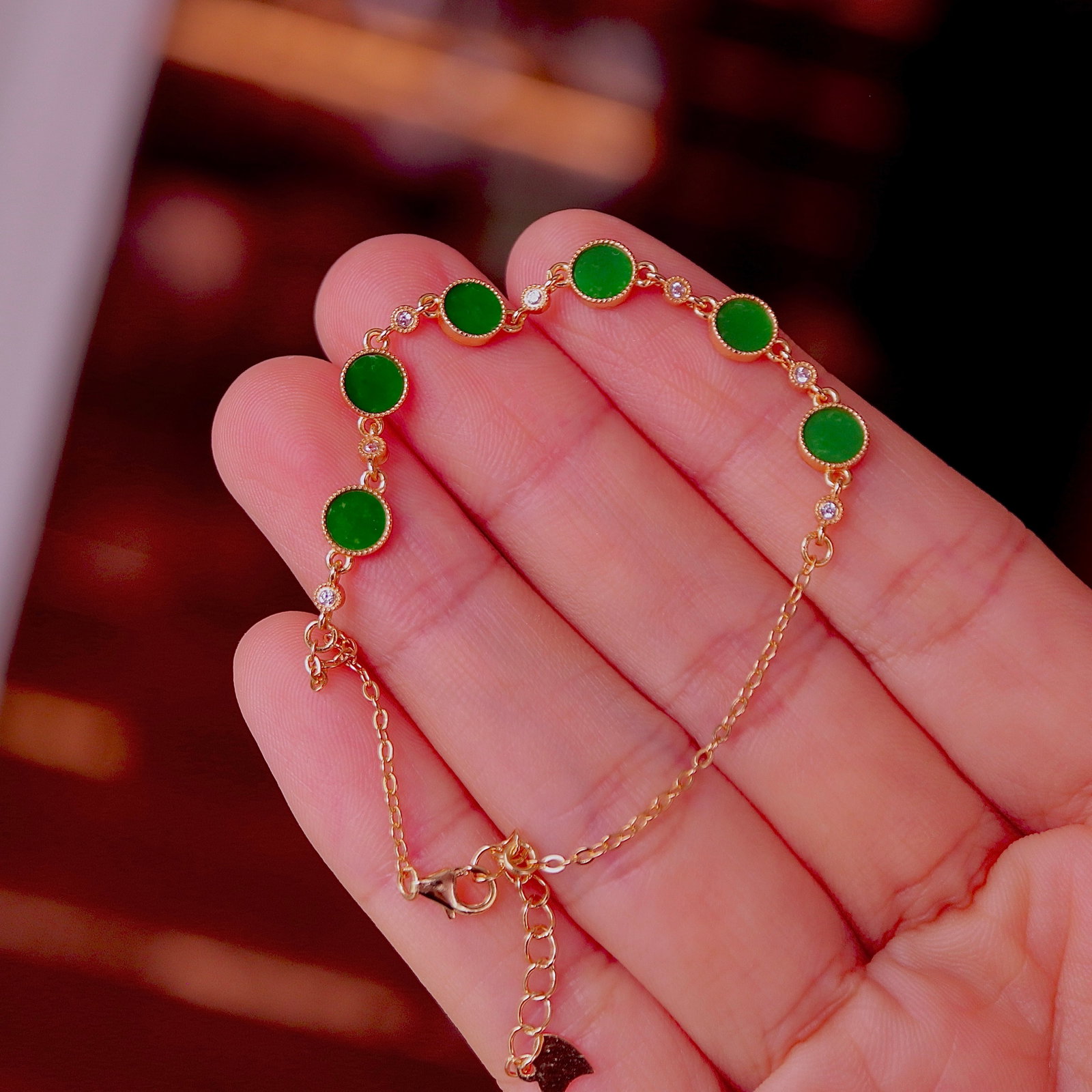 S925 Silver Natural Jadeite Round Pendant Bracelet - 4