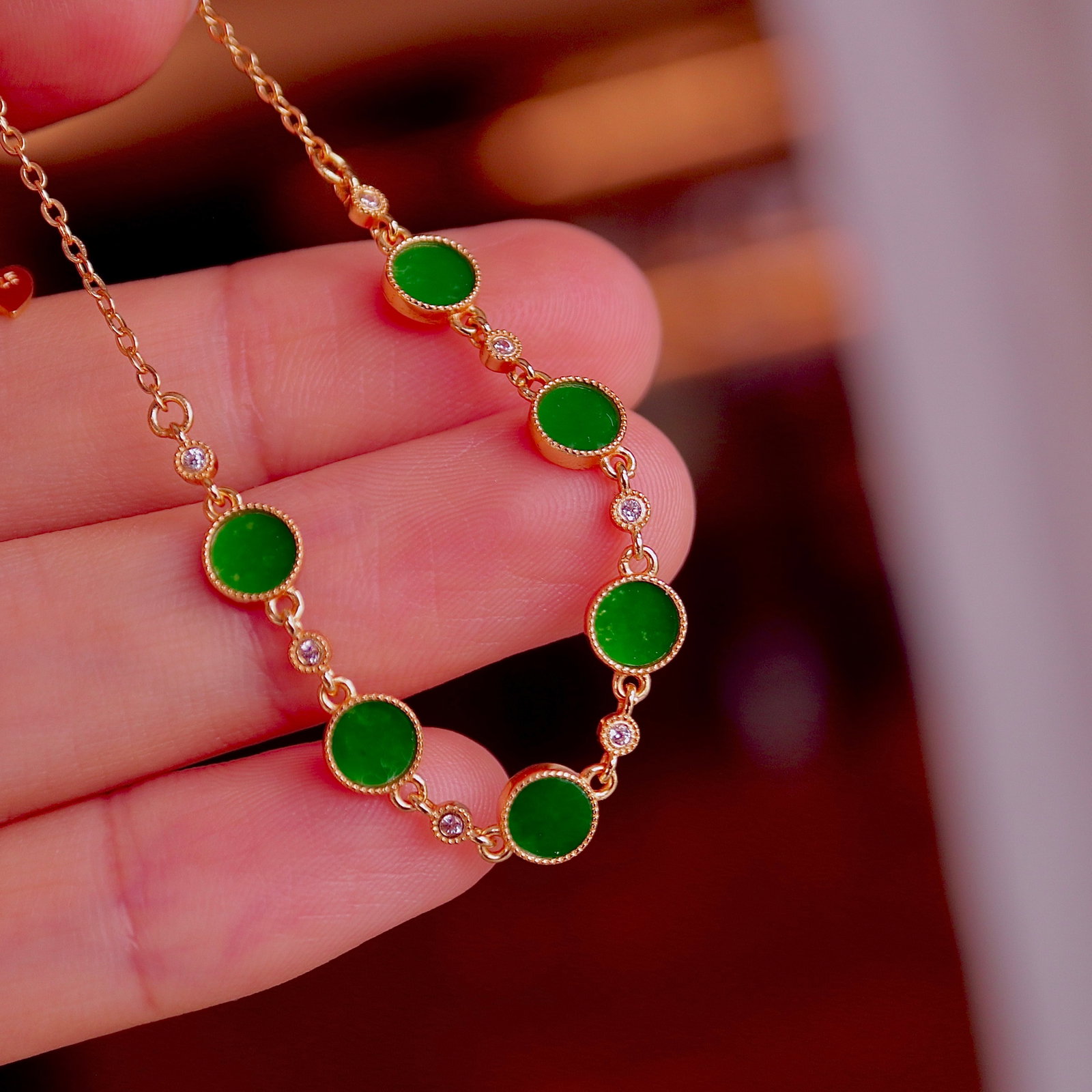 S925 Silver Natural Jadeite Round Pendant Bracelet - 5