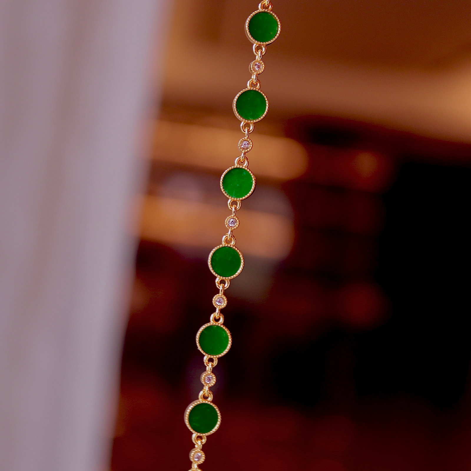 S925 Silver Natural Jadeite Round Pendant Bracelet - 8