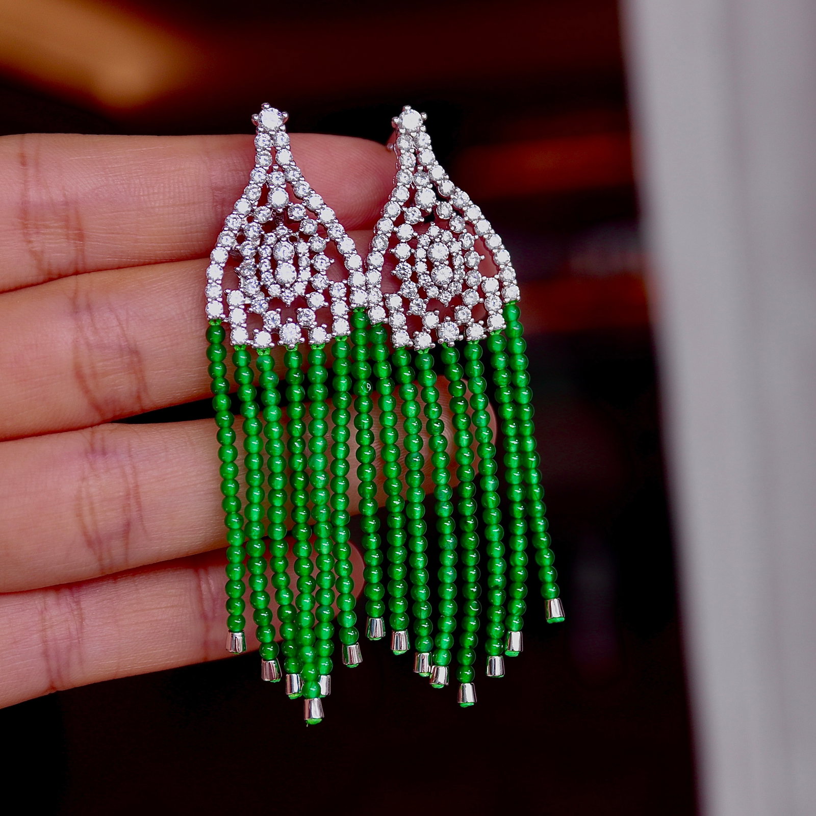 Silver Natural Jadeite Earrings - 7