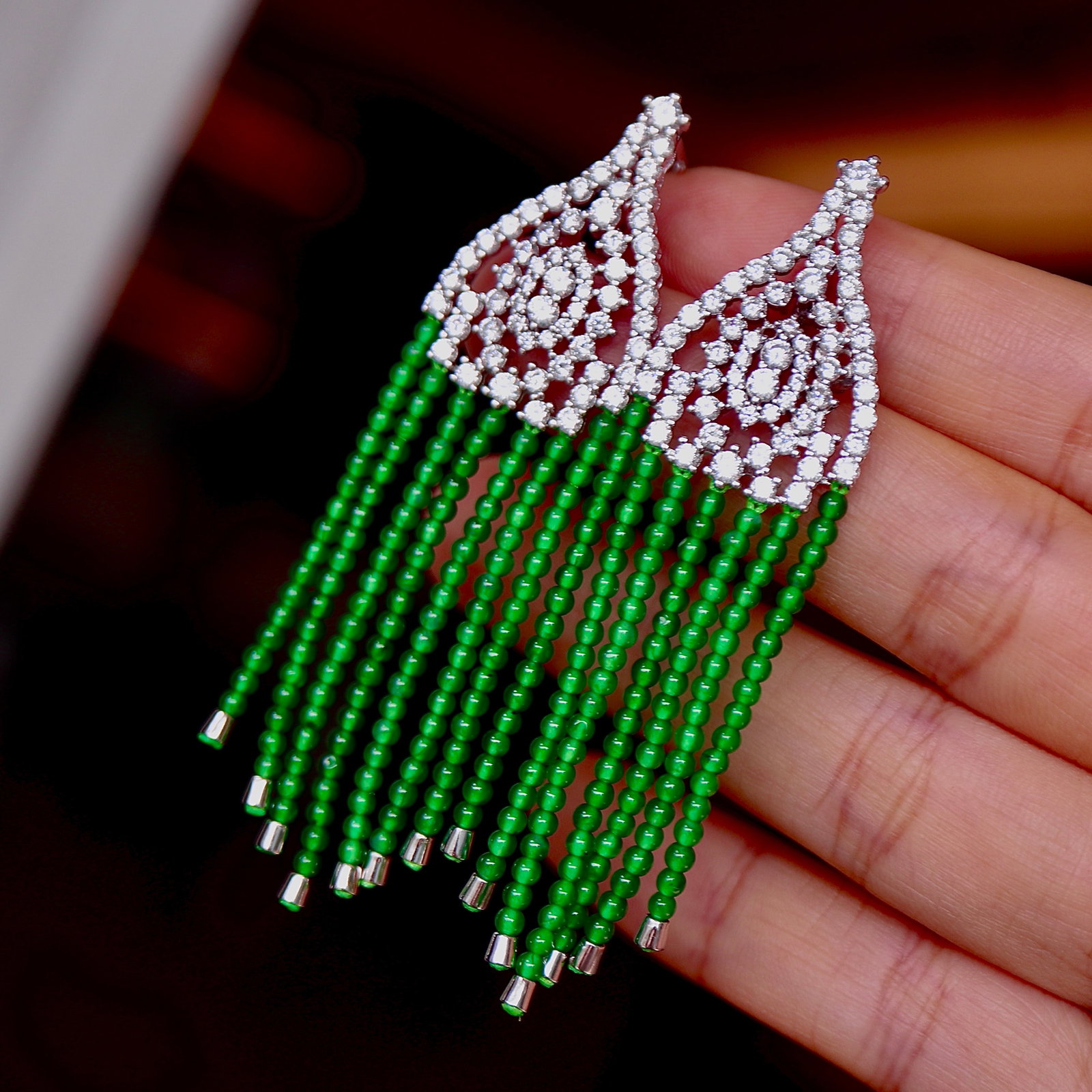 Silver Natural Jadeite Earrings - 8