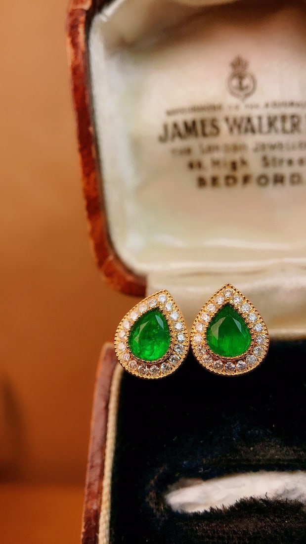18K Gold Natural Emerald Earrings - 3