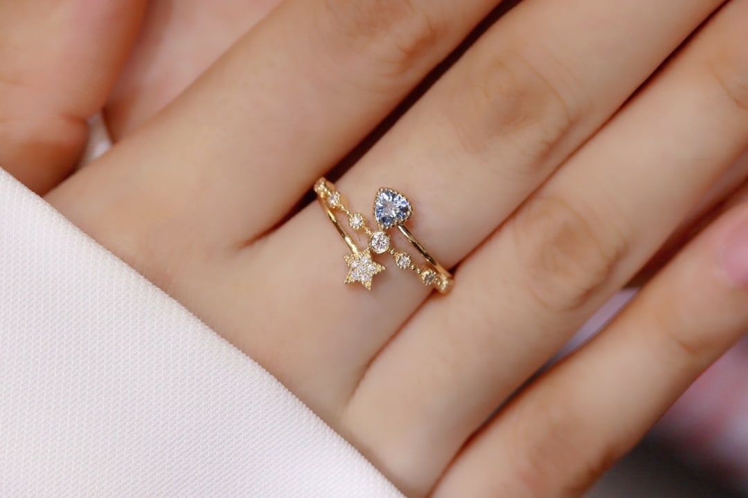18K Gold Natural Aquamarine Diamond Ring - 2