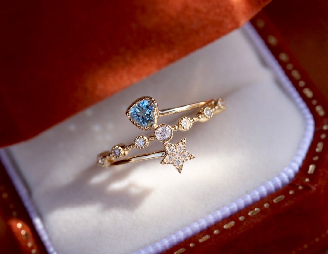 18K Gold Natural Aquamarine Diamond Ring - 3