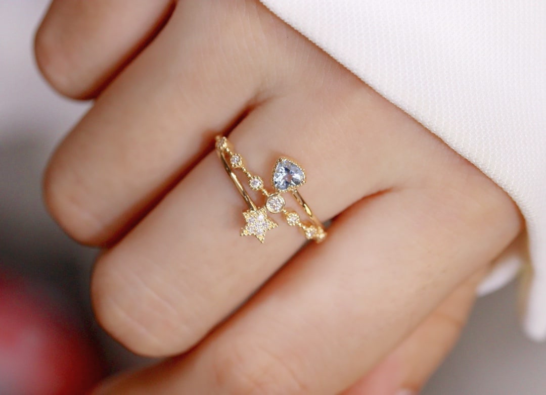 18K Gold Natural Aquamarine Diamond Ring - 4