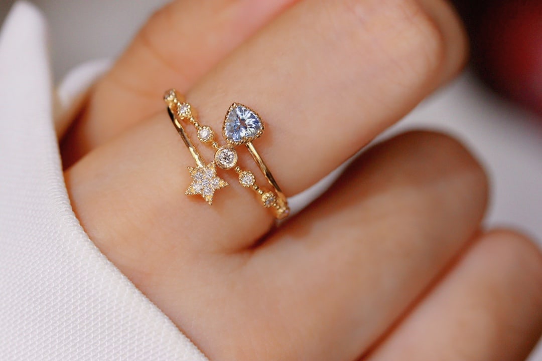18K Gold Natural Aquamarine Diamond Ring - 6