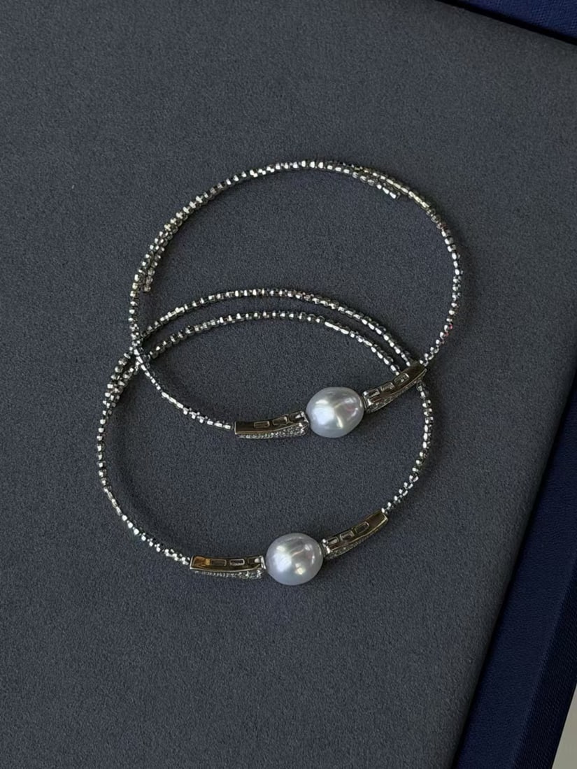 Sterling Silver Natural Australian White Pearl Bracelet - 5
