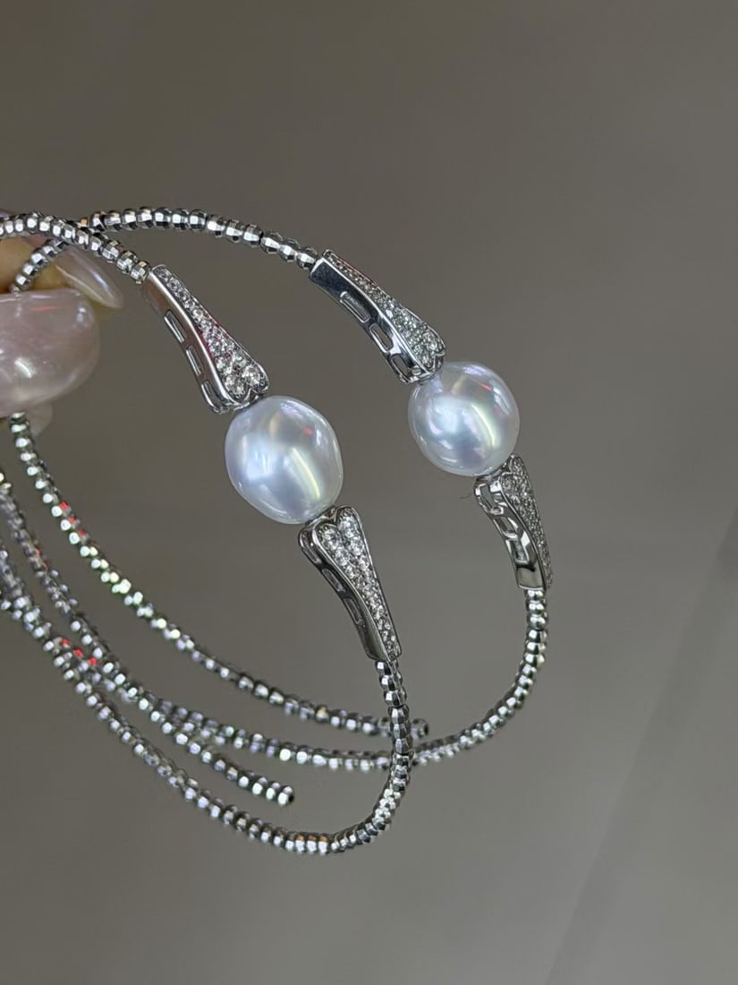 Sterling Silver Natural Australian White Pearl Bracelet - 6
