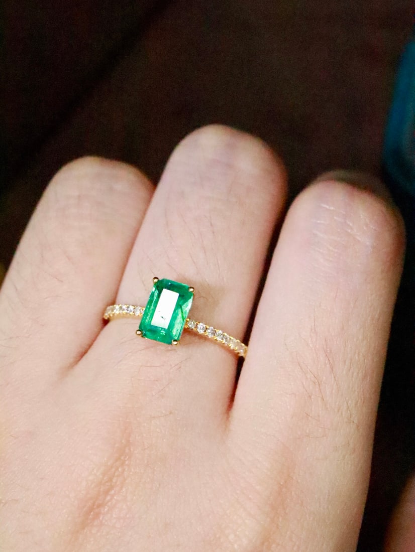 18K Gold Natural Emerald Ring - 5