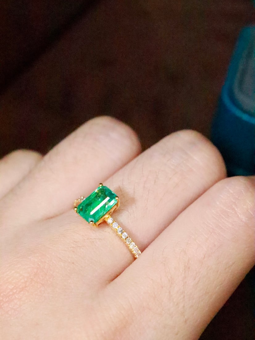 18K Gold Natural Emerald Ring - 6