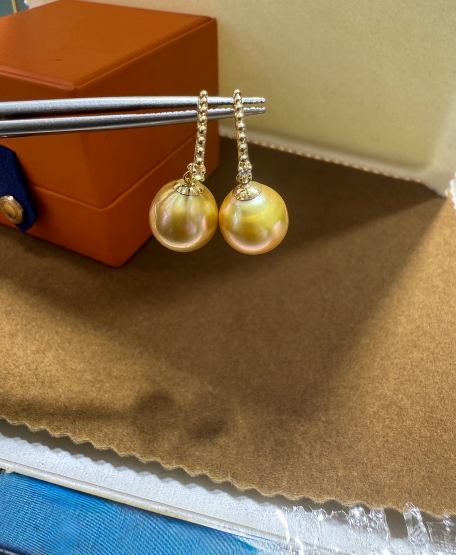18K Gold Diamond Bead Earrings - 2
