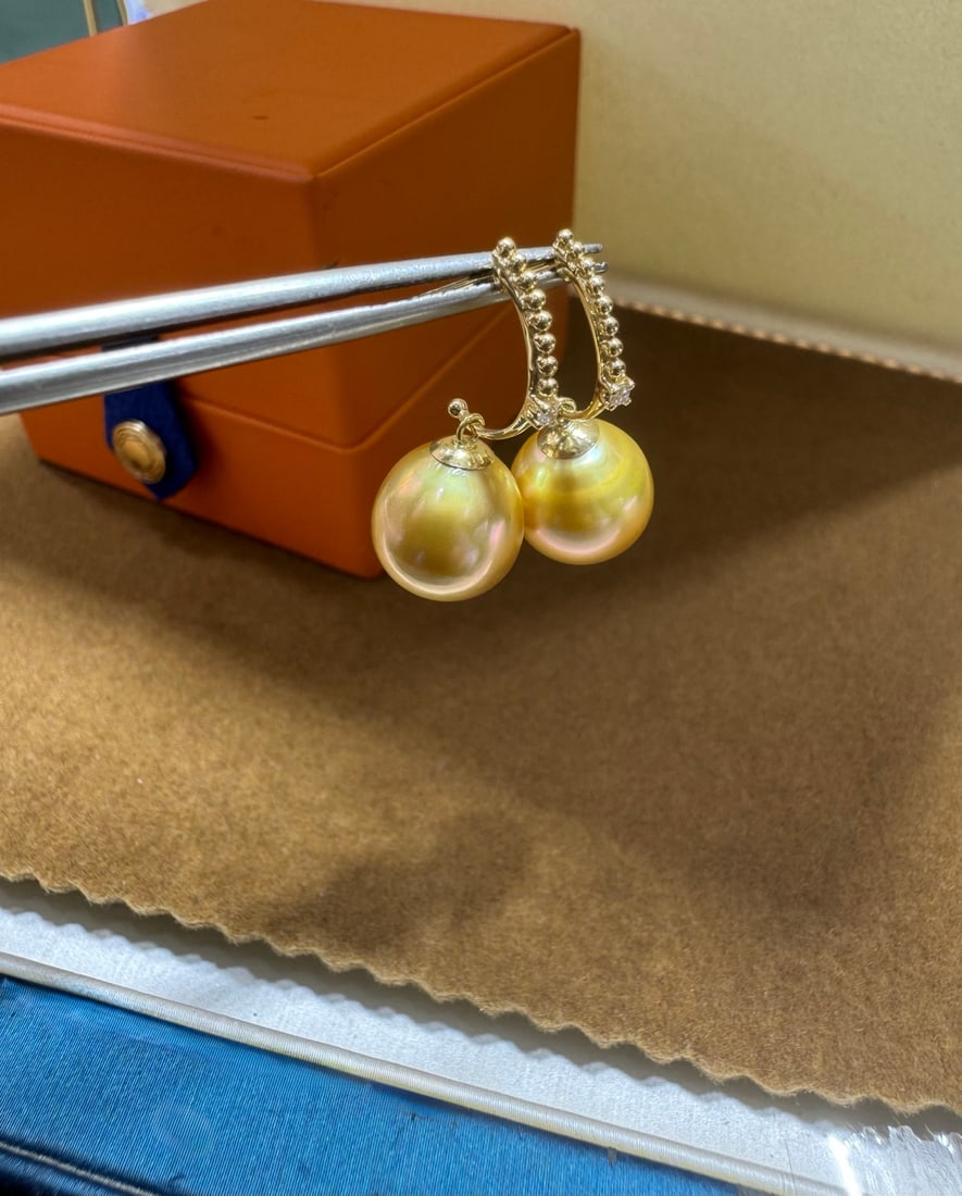 18K Gold Diamond Bead Earrings - 3