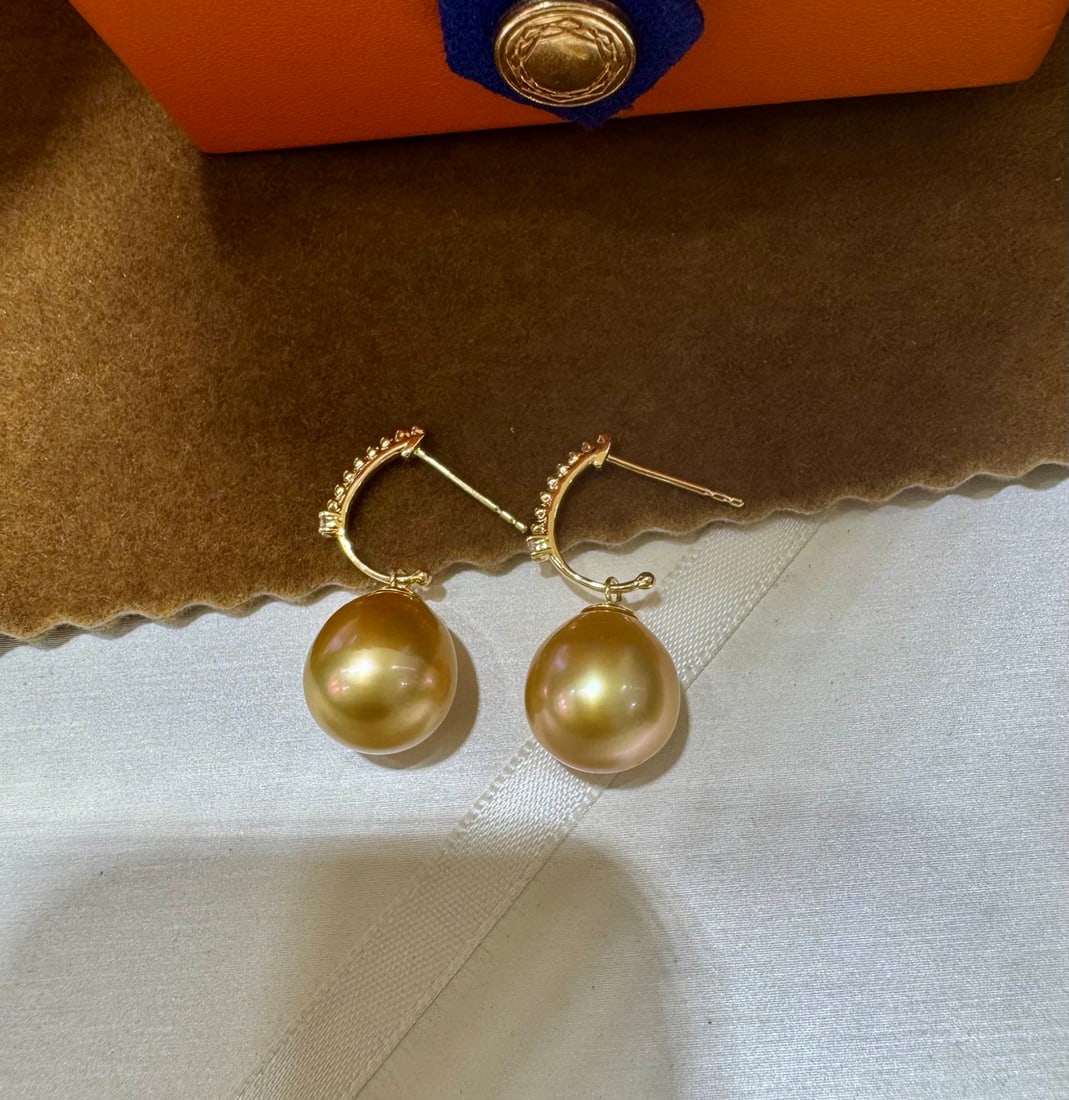 18K Gold Diamond Bead Earrings - 4