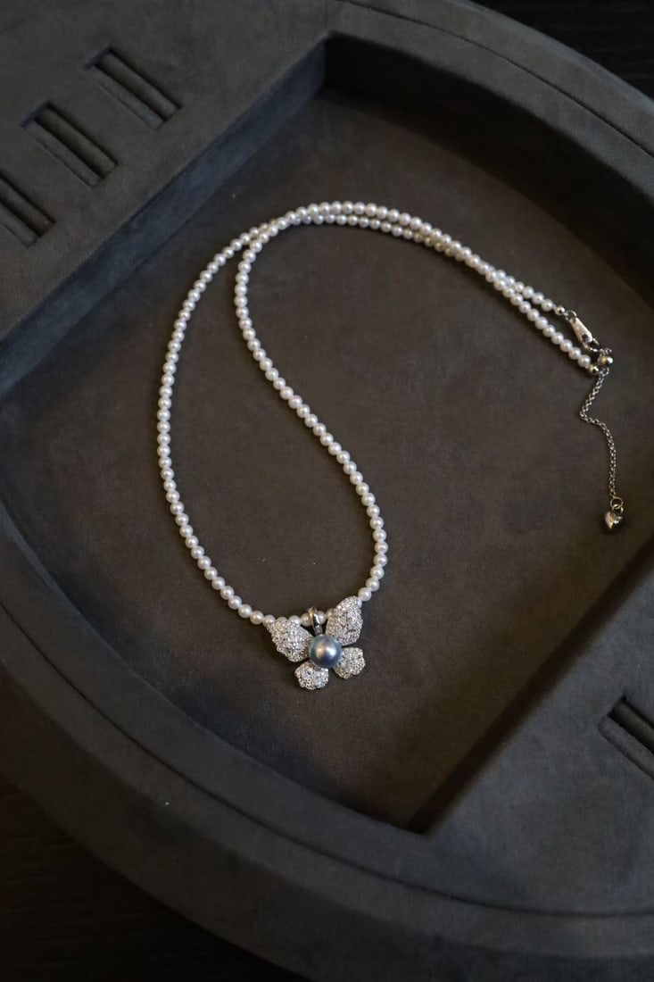 Natural Pearl Butterfly Necklace - 7