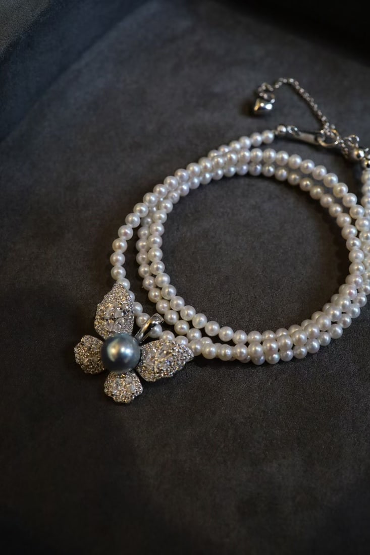 Natural Pearl Butterfly Necklace - 8