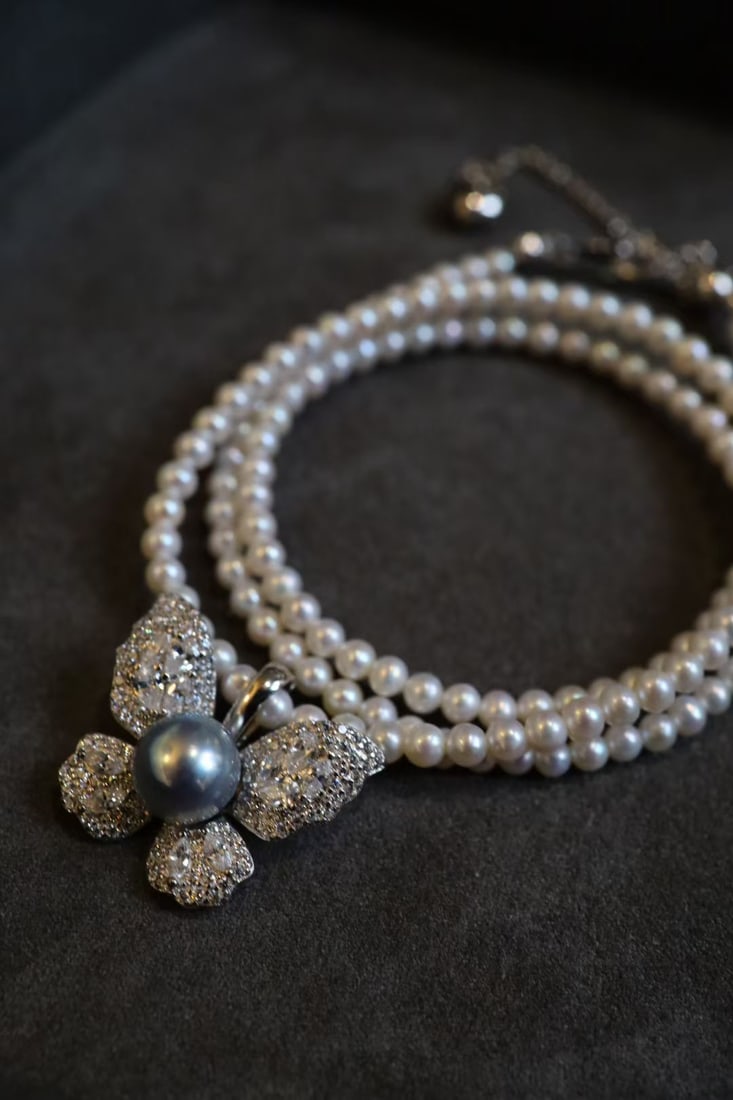 Natural Pearl Butterfly Necklace - 9