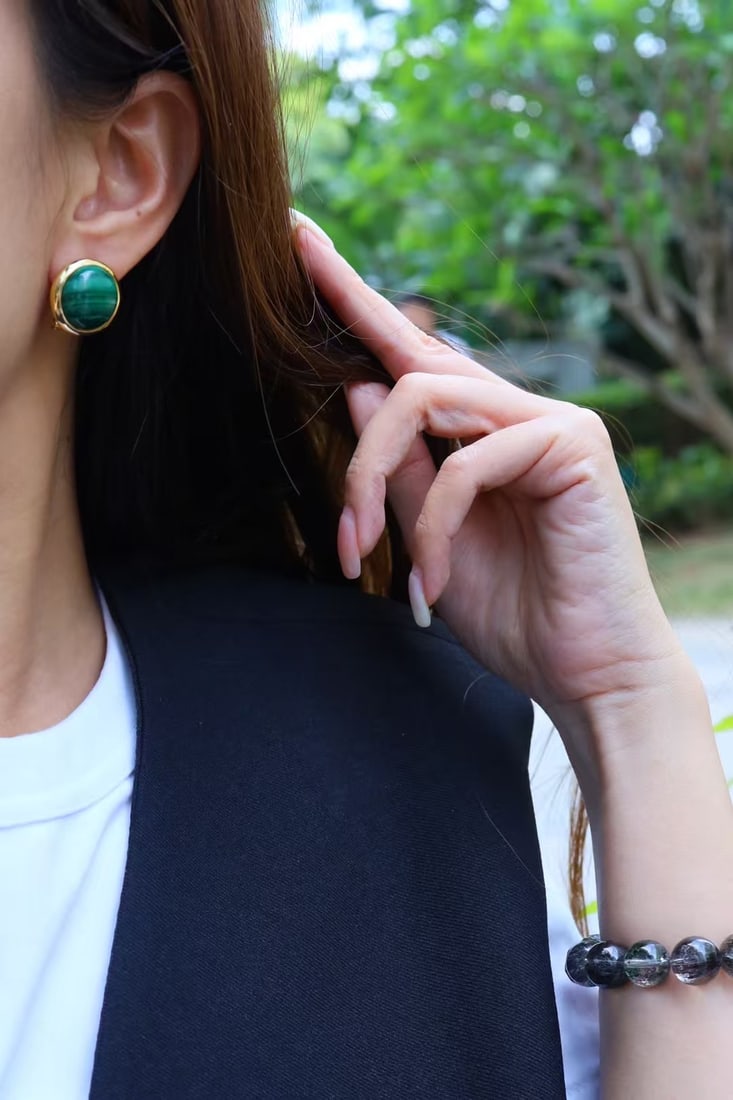 Natural Malachite Earrings - 6