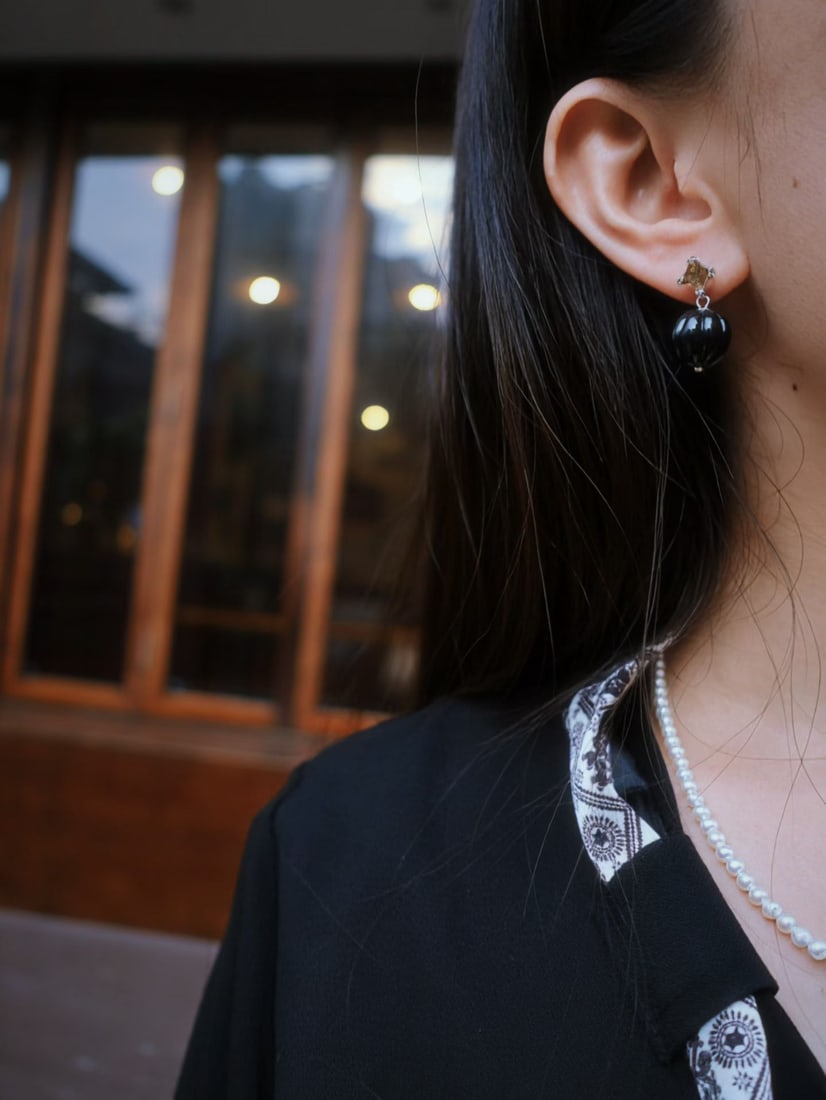 Sterling Silver Black Agate Earrings - 6