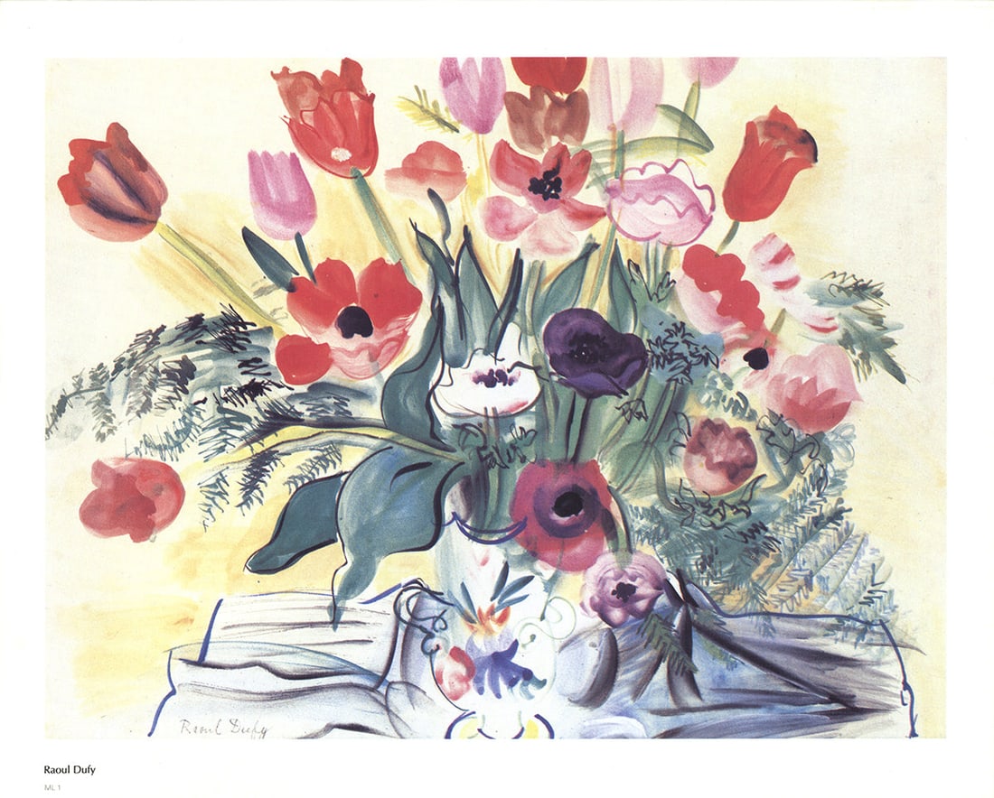Anemones and Tulips: Anemones and Tulips by Raoul Dufy, 1992 Unsigned Offset Lithograph. Paper size is 9.5 x 11.75 inches, with an image size of 8 x 10.75 inches. The Offset Lithograph is from an unknown edition size.