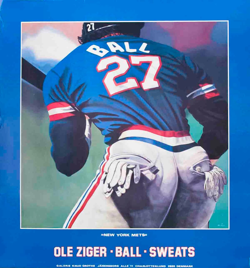 Ball and Sweats (New York Mets): Ball and Sweats (New York Mets) by Ole Ziger, 1980 Unsigned Offset Lithograph. Paper size is 41 x 38 inches, with an image size of 31.5 x 31.5 inches. The Offset Lithograph is from an unknown edition