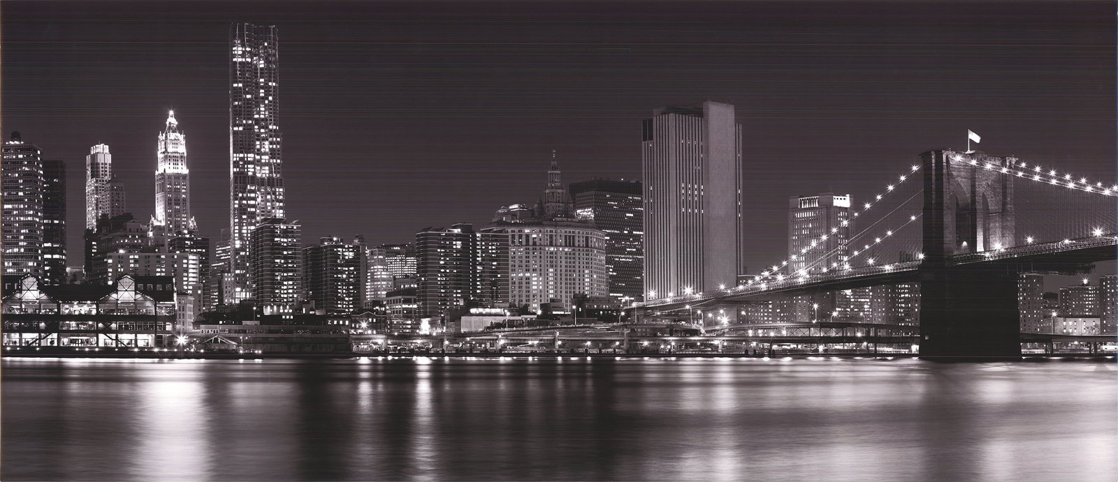 Brooklyn Bridge: Brooklyn Bridge by Artist Unknown, Unsigned Offset Lithograph. Paper size is 14.75 x 34.25 inches, with an image size of 14.75 x 34.75 inches. The Offset Lithograph is from an unknown edition size.