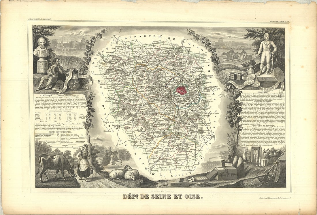 Department of Seine and Oise: Department of Seine and Oise by Victor Levasseur, 1846 Unsigned Lithograph. Paper size is 14 x 21 inches, with an image size of 10.5 x 16.5 inches. The Lithograph is from an unknown edition size. and