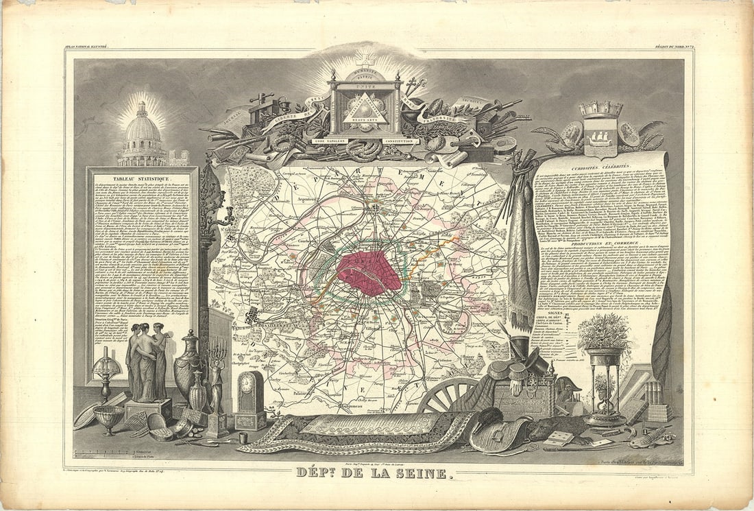 Department of the Seine: Department of the Seine by Victor Levasseur, 1846 Unsigned Lithograph. Paper size is 14 x 21 inches, with an image size of 11.5 x 17 inches. The Lithograph is from an unknown edition size. and is not