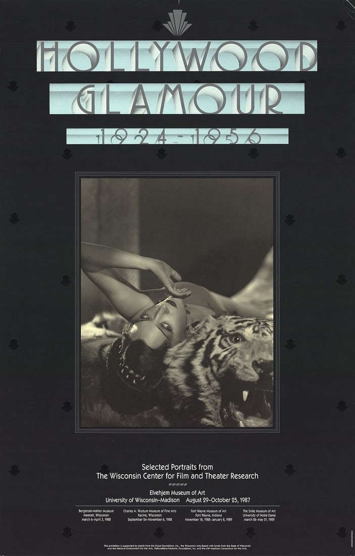 Hollywood Glamour 1924-1956: Hollywood Glamour 1924-1956 by Artist Unknown, 1987 Unsigned Offset Lithograph. Paper size is 29 x 18.5 inches, with an image size of 13 x 10 inches. The Offset Lithograph is from an unknown edition