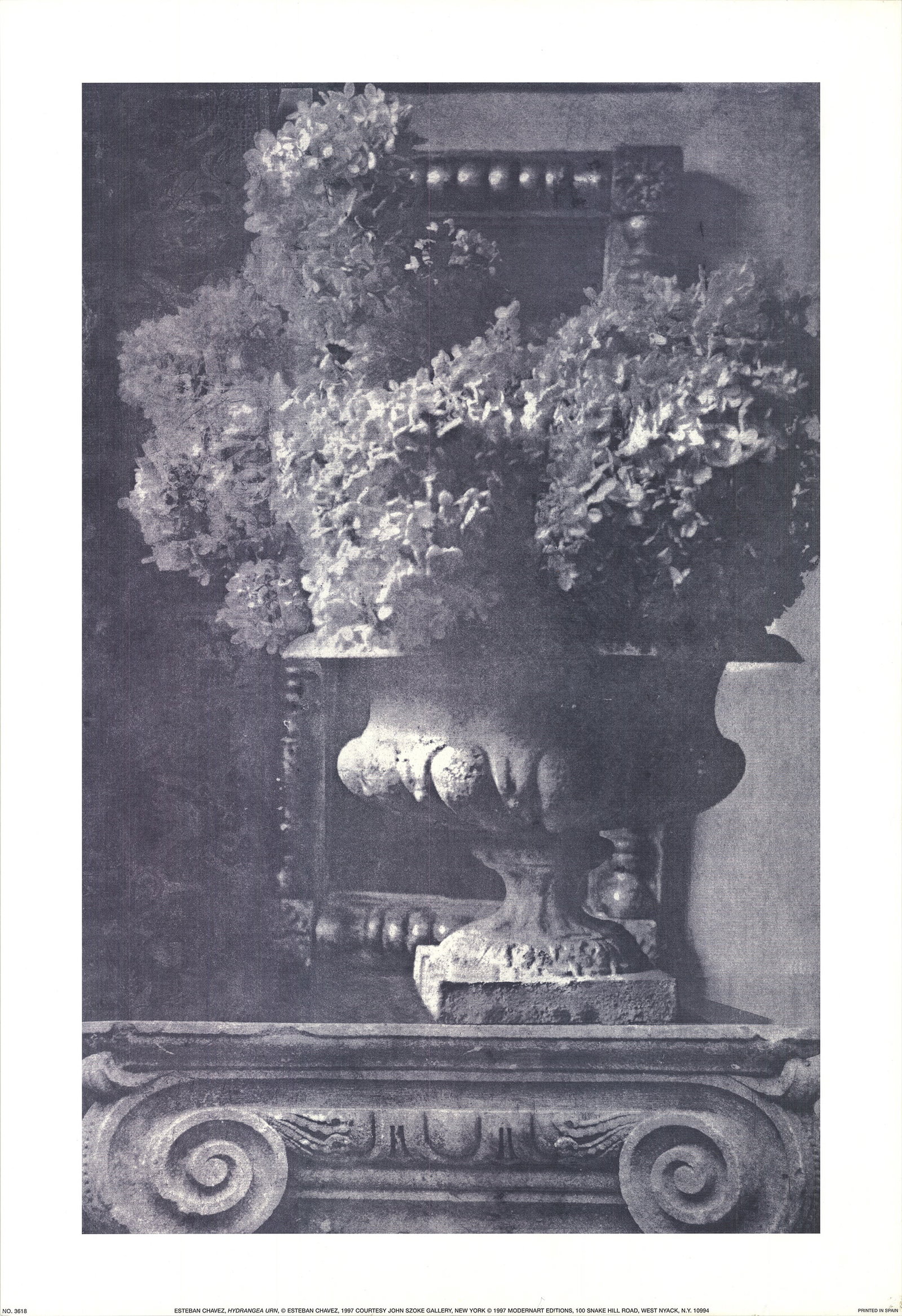 Hydrangea Urn: Hydrangea Urn by Esteban Chavez, 1997 Unsigned Offset Lithograph. Paper size is 32 x 22 inches, with an image size of 28 x 18 inches. The Offset Lithograph is from an unknown edition size. and is not