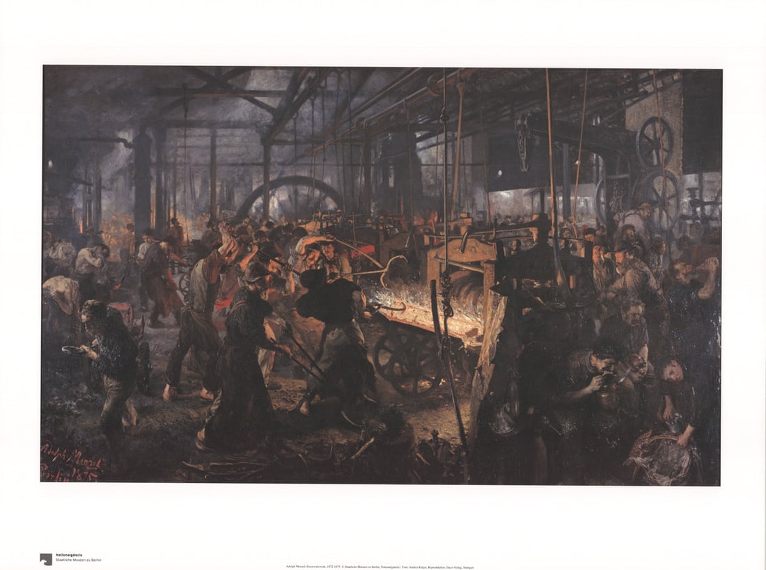 Iron Rolling Mill: Iron Rolling Mill by Adolph Menzel, 2001 Unsigned Offset Lithograph. Paper size is 23.75 x 31.5 inches, with an image size of 17 x 27.75 inches. The Offset Lithograph is from an unknown edition size. 