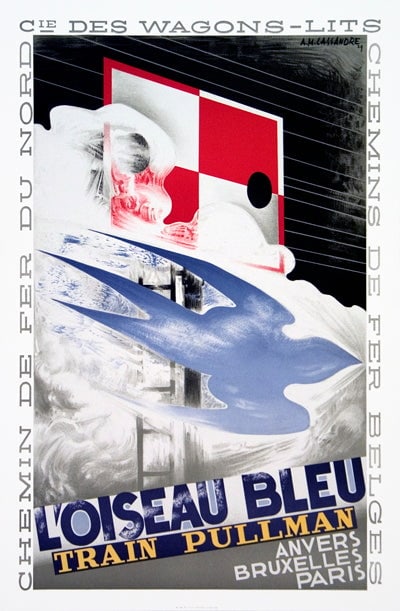 L'Oiseau Bleu: L'Oiseau Bleu by A.M. Cassandre, 1989 Unsigned Lithograph. Paper size is 34.75 x 23 inches, with an image size of 31.5 x 19 inches. The Lithograph is from an edition size of 1000 and is not framed.