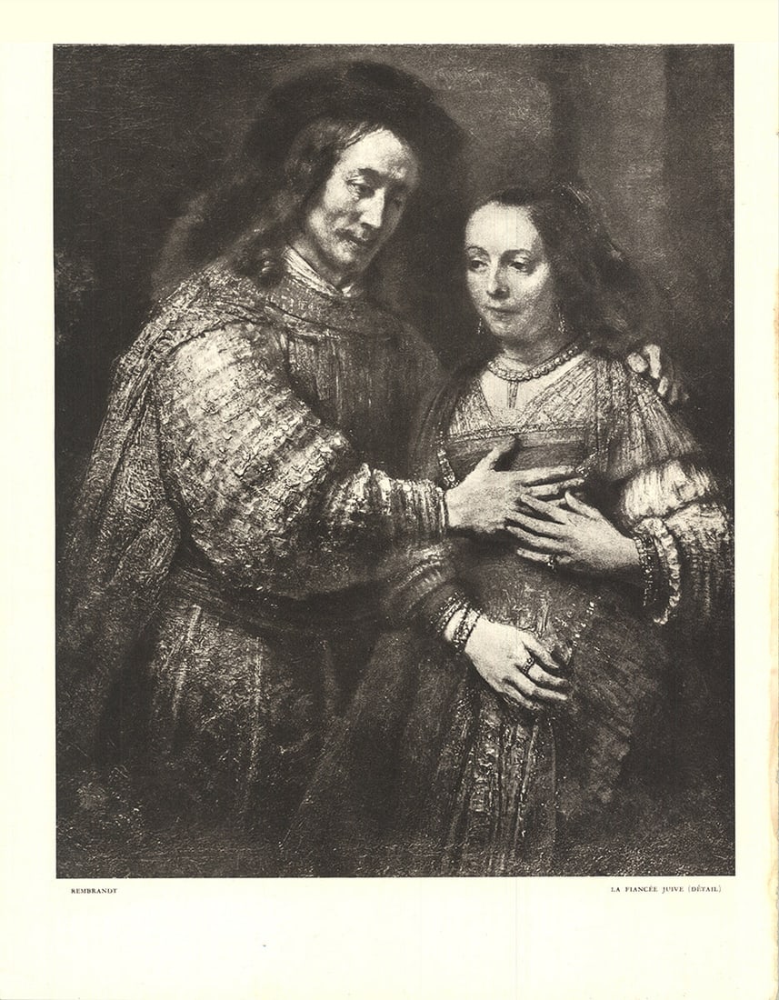 La Fiancee Juive (Detail): La Fiancee Juive (Detail) by Van Rijn Rembrandt, 1953 Unsigned Offset Lithograph. Paper size is 14 x 10.5 inches, with an image size of 11 x 9 inches. The Offset Lithograph is from an unknown edition