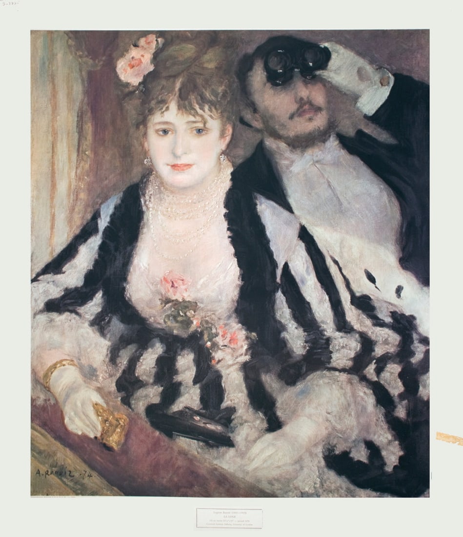 La Loge: La Loge by Pierre-Auguste Renoir, 1965 Unsigned Offset Lithograph. Paper size is 32.25 x 26 inches, with an image size of 28 x 22.5 inches. The Offset Lithograph is from an unknown edition size. and