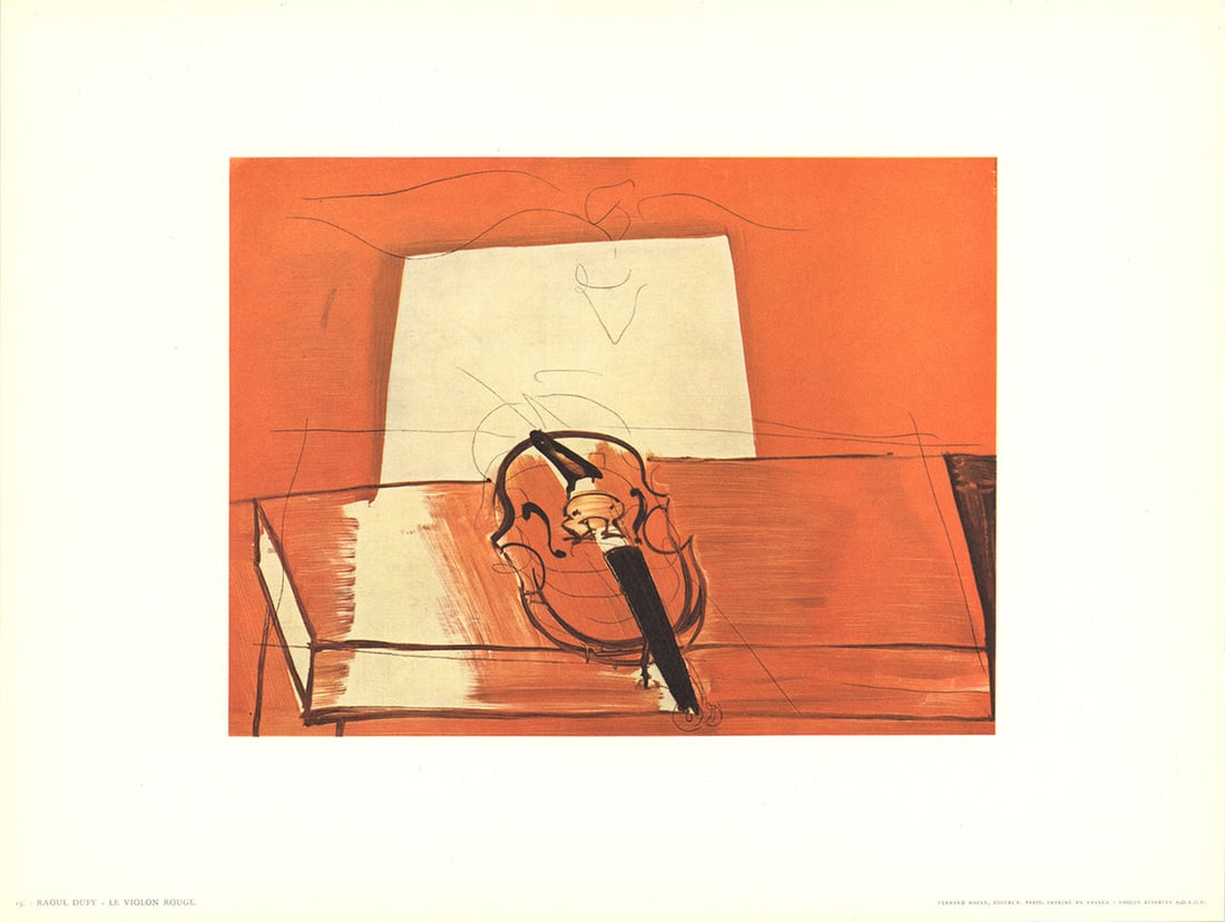 Le Violin Rouge: Le Violin Rouge by Raoul Dufy, 1970 Unsigned Offset Lithograph. Paper size is 9.5 x 12.5 inches, with an image size of 6 x 8 inches. The Offset Lithograph is from an unknown edition size. and is not