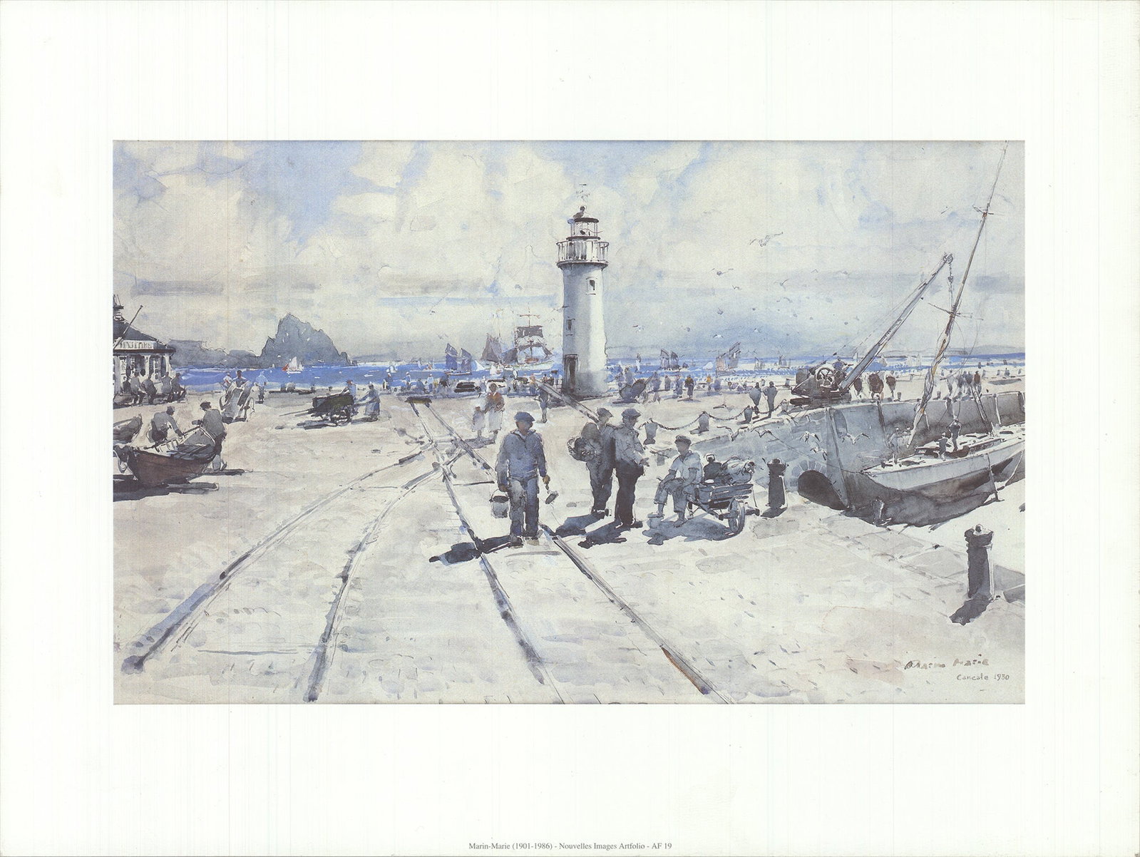 Lighthouse: Lighthouse by Marin-Marie, 1996 Unsigned Offset Lithograph. Paper size is 11.75 x 15.75 inches, with an image size of 7.75 x 12.5 inches. The Offset Lithograph is from an unknown edition size. and is